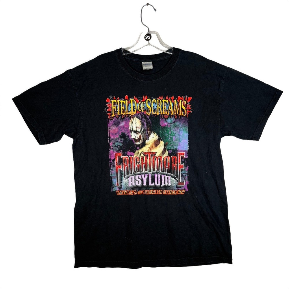 Gildan Field of Screams T-Shirt Mens Large Black Excellent Frightmare Asylum Tee